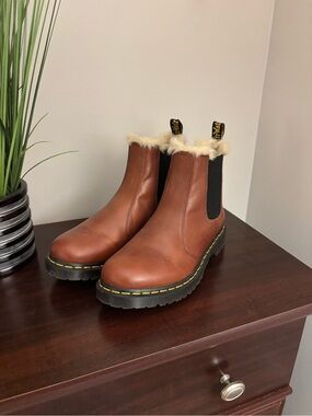 Dr. Martens Chestnut Leather Fleece-Trim Chelsea Boots